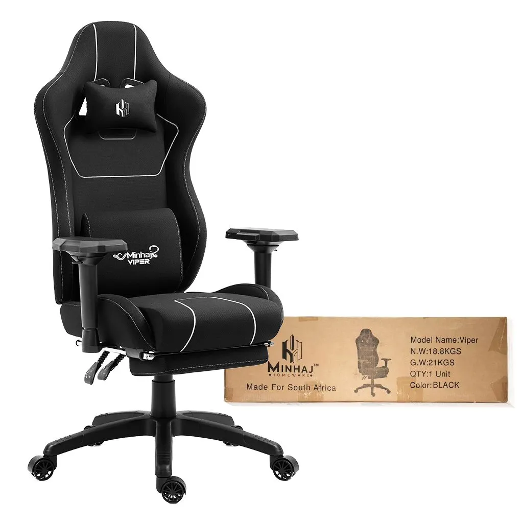 Minhaj - Premium Gaming Chair VIPER | Recliner | USB Pulser | High Quality - Black