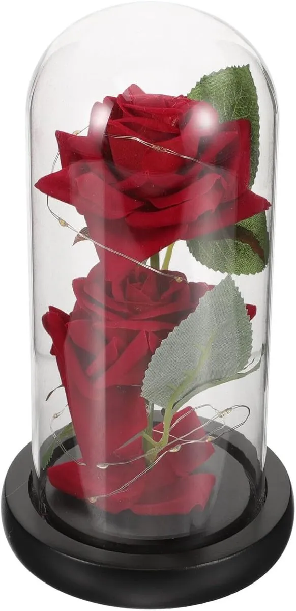 Valentine's Day Rose Lamp with Glass Dome, Red Artificial Preserved Rose