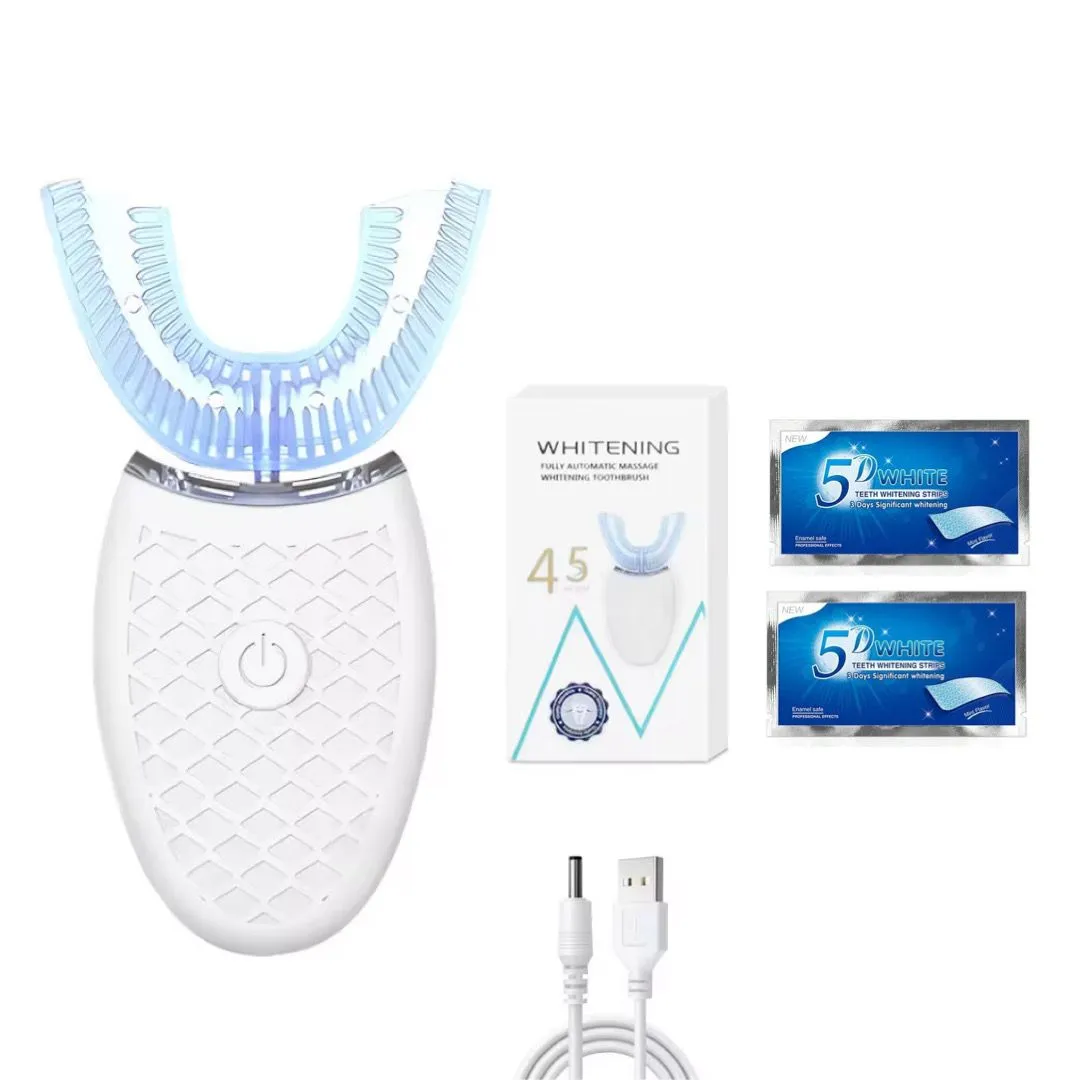 Premium U-Shape Auto Sonic Toothbrush Set with 2 Whitening Strips - White