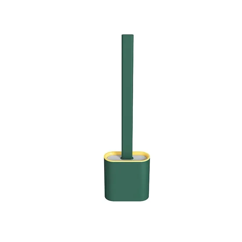 Silicone Toilet Brush With Toilet Brush Holder Stand Bathroom Cleaning Tool - Green