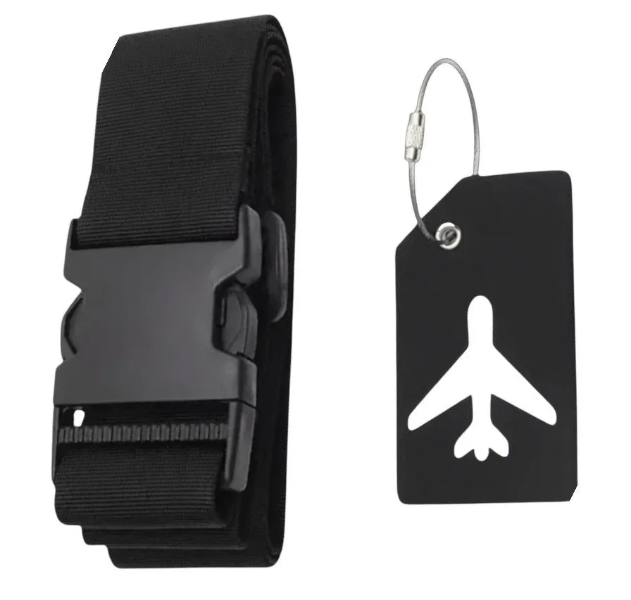 1 Piece Secure Travel Luggage Strap & ID Name Tag - Black, White