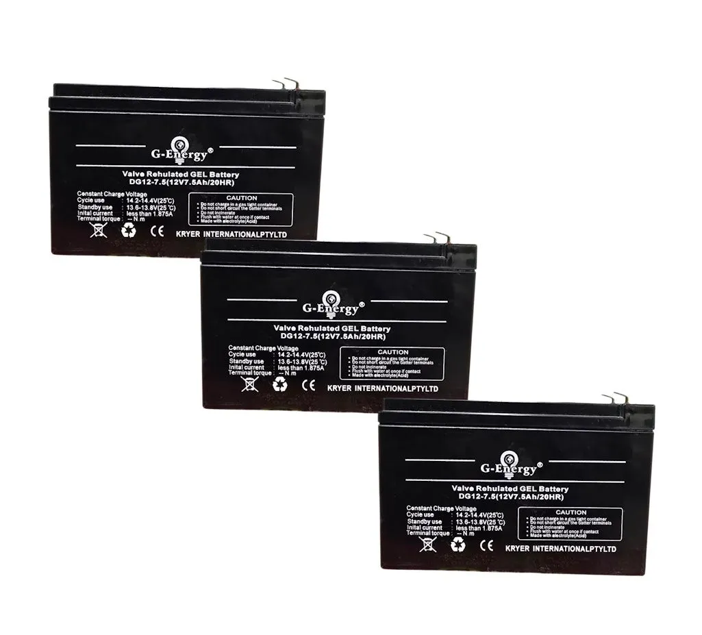 3 Pack G-Energy 7.5AH 12V Alarm / Gate / Energizer / Security Gel Battery