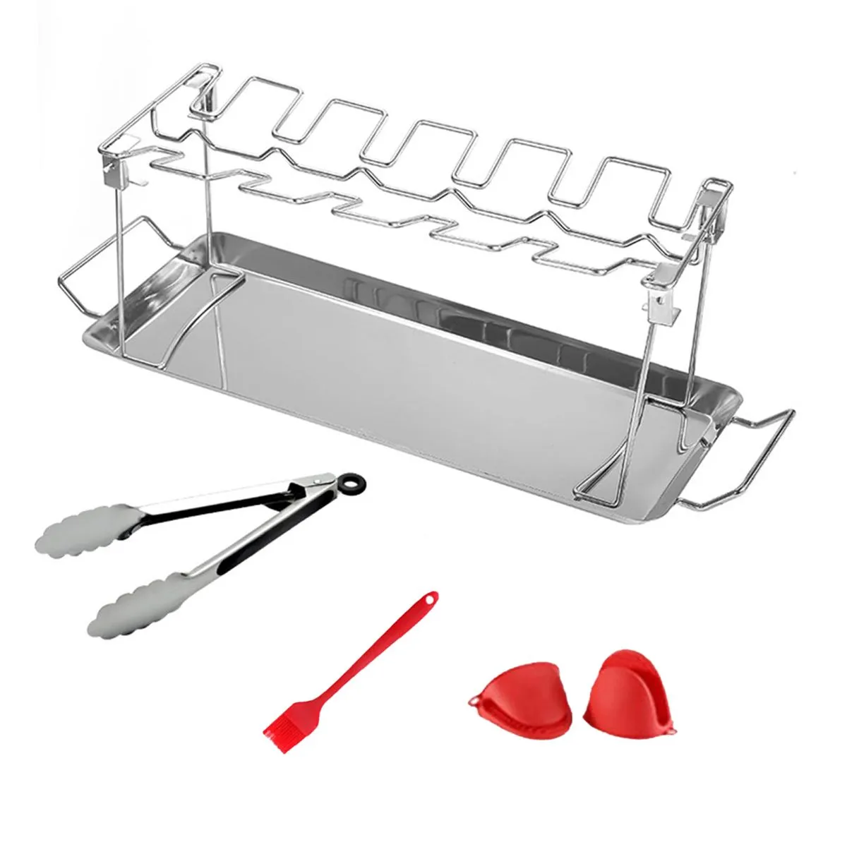 14 Slots Chicken BBQ Rack Stainless Steel with Accessories Set