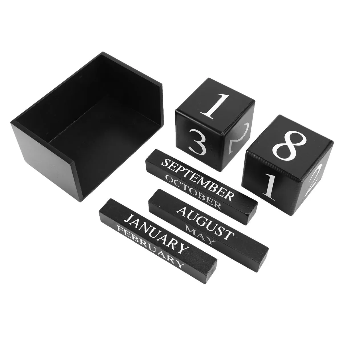 Wooden Perpetual Calendar Wooden Desk Block Calendar-Permanent(Black)