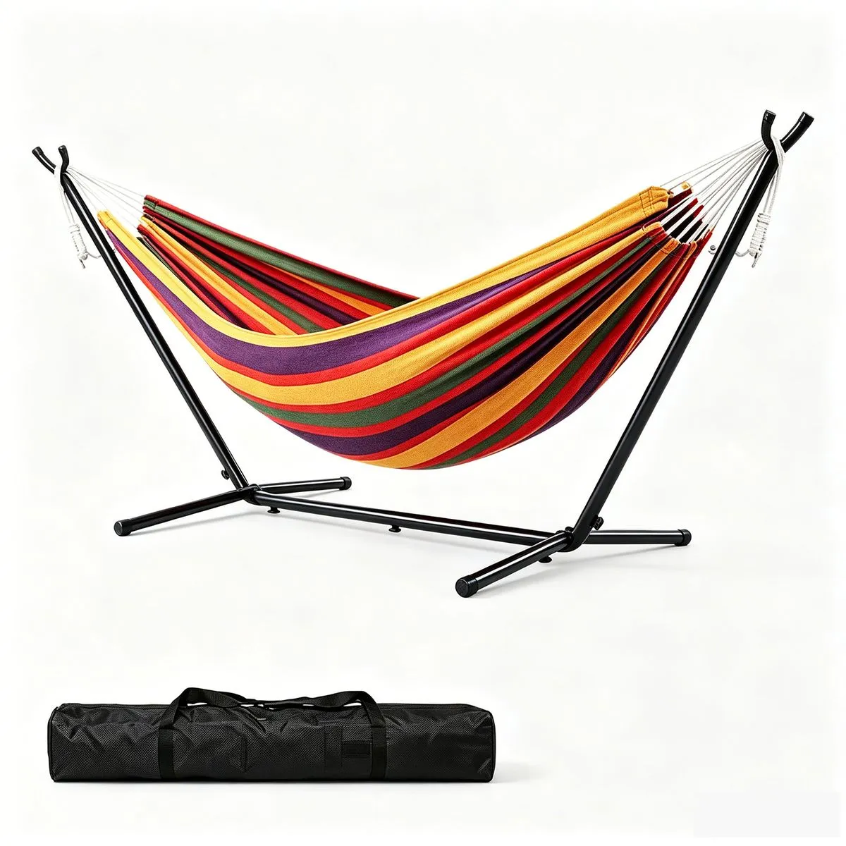Double Canvas Hammock with Steel Stand and Carrying Bag