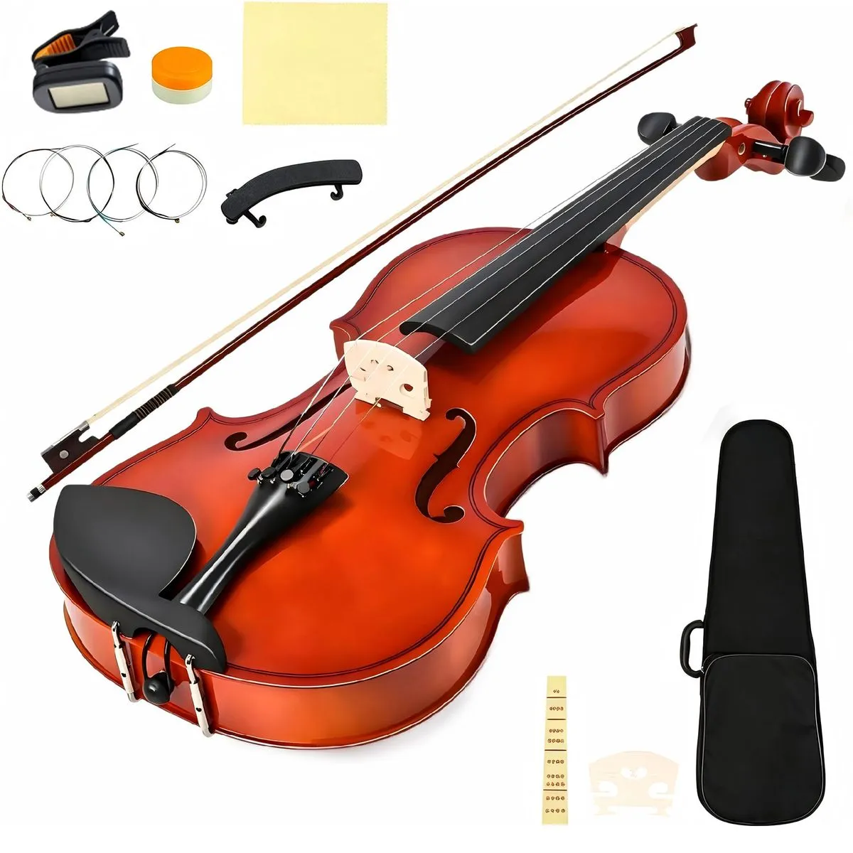 23-inch Full-Size 4/4 Acoustic Violin, Solid Wood, Maple, Spruce