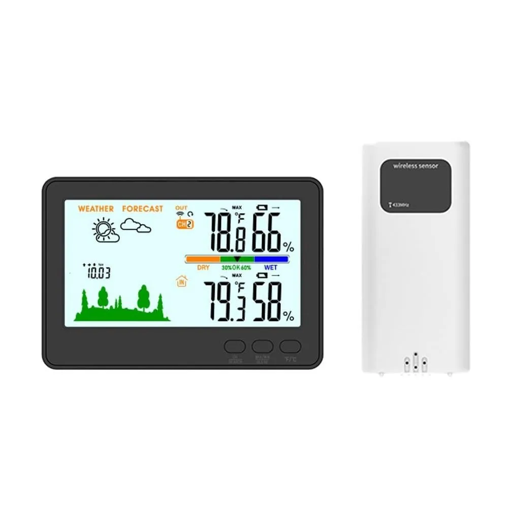 Indoor Outdoor Thermometer Hygrometer, Wireless Weather Station - Black