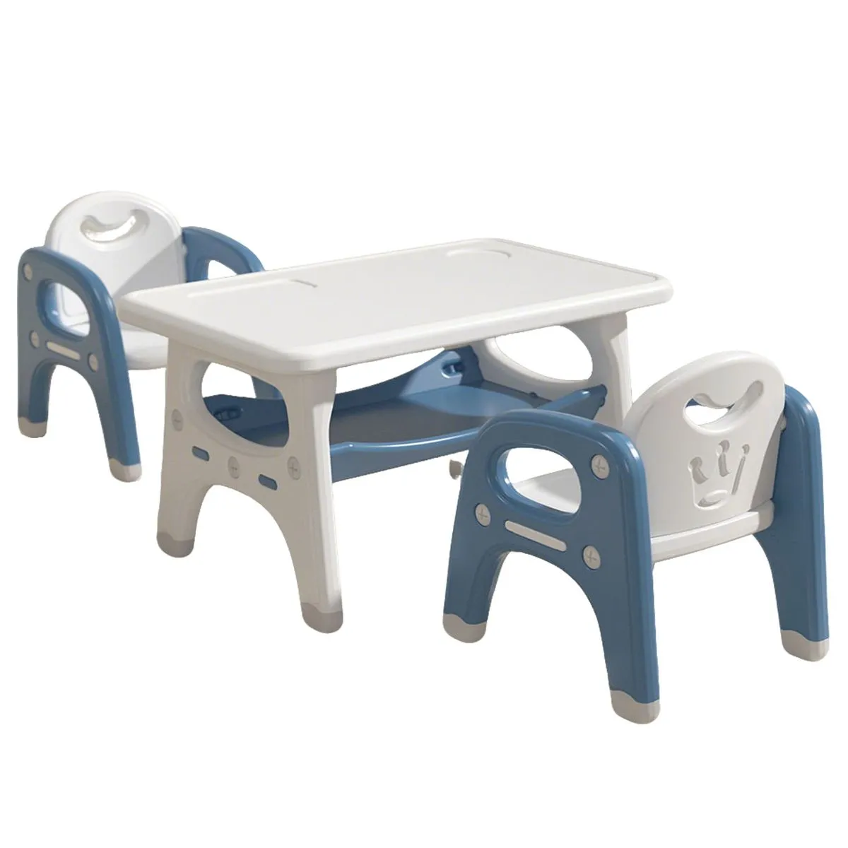 Kids Table and Chairs Set Activity Table with Storage Toddler Furniture Set - Blue, White
