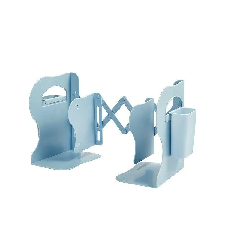 Adjustable Expandable Book Rack with Built-in Pen Holder - Blue