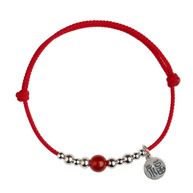 Red String Bracelet with Round Plaque and the Character "Fu" Gift for Women