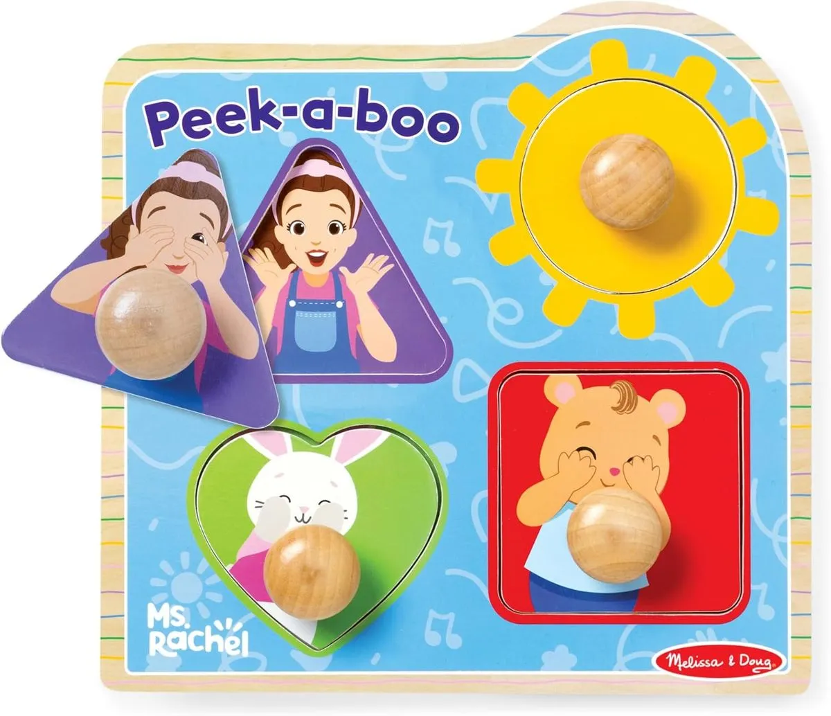 Melissa & Doug Ms. Rachel Official Peek-a-Boo Jumbo Peg 4 Piece Puzzle