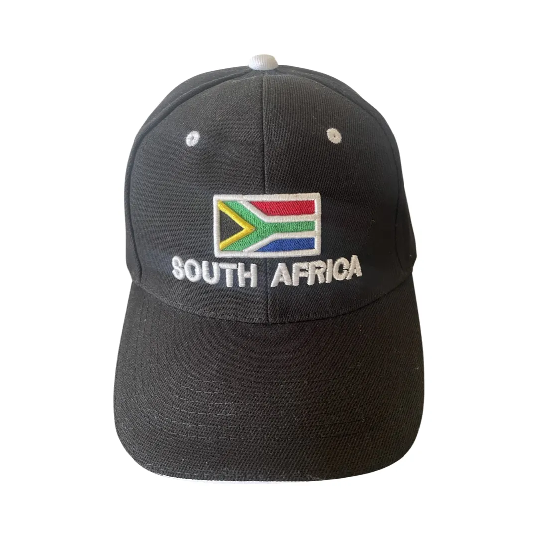 South Africa Flag Six Panel Baseball Caps, by John Frank Apparel - Black