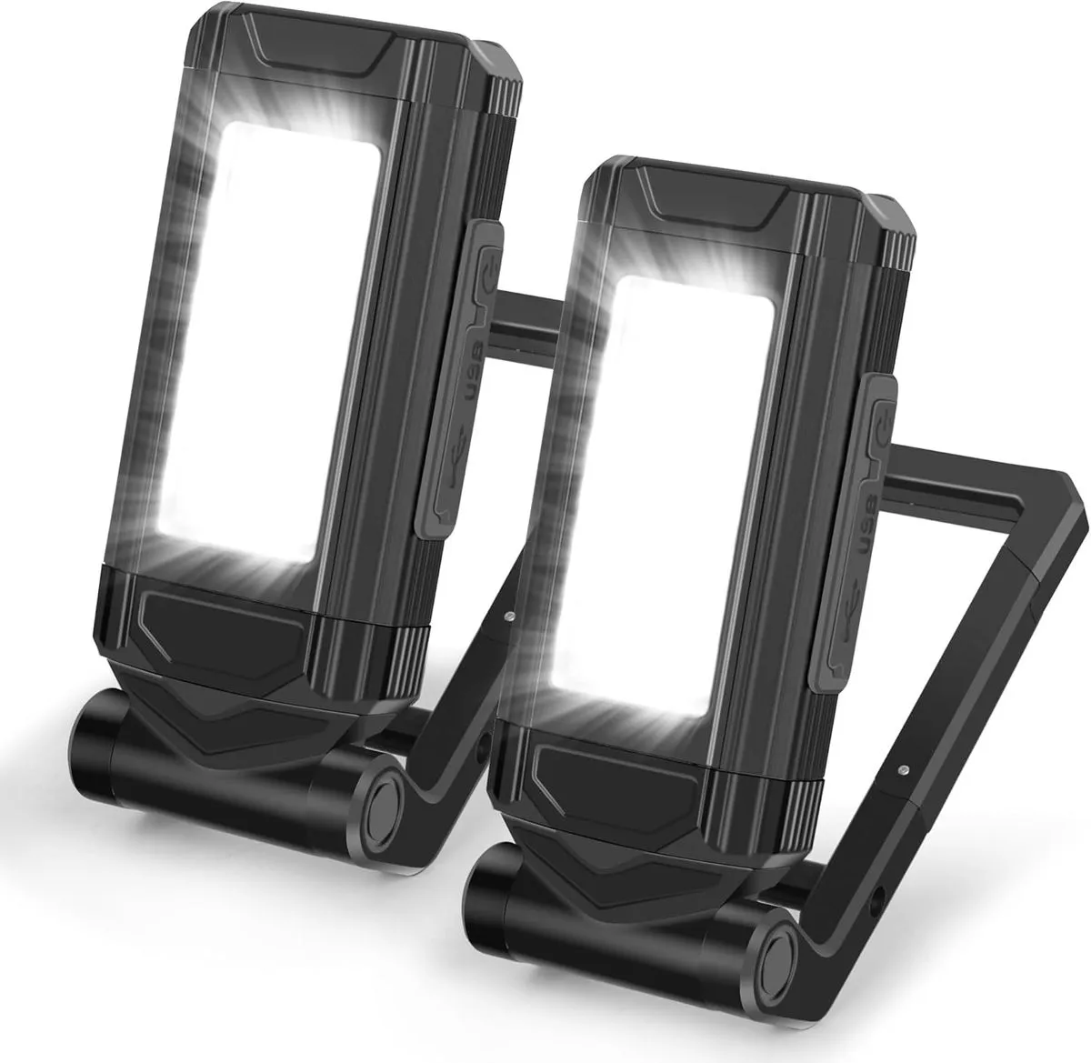 2-Pack Rechargeable Magnetic LED Work Lights, Portable Light Gift for Men - Black