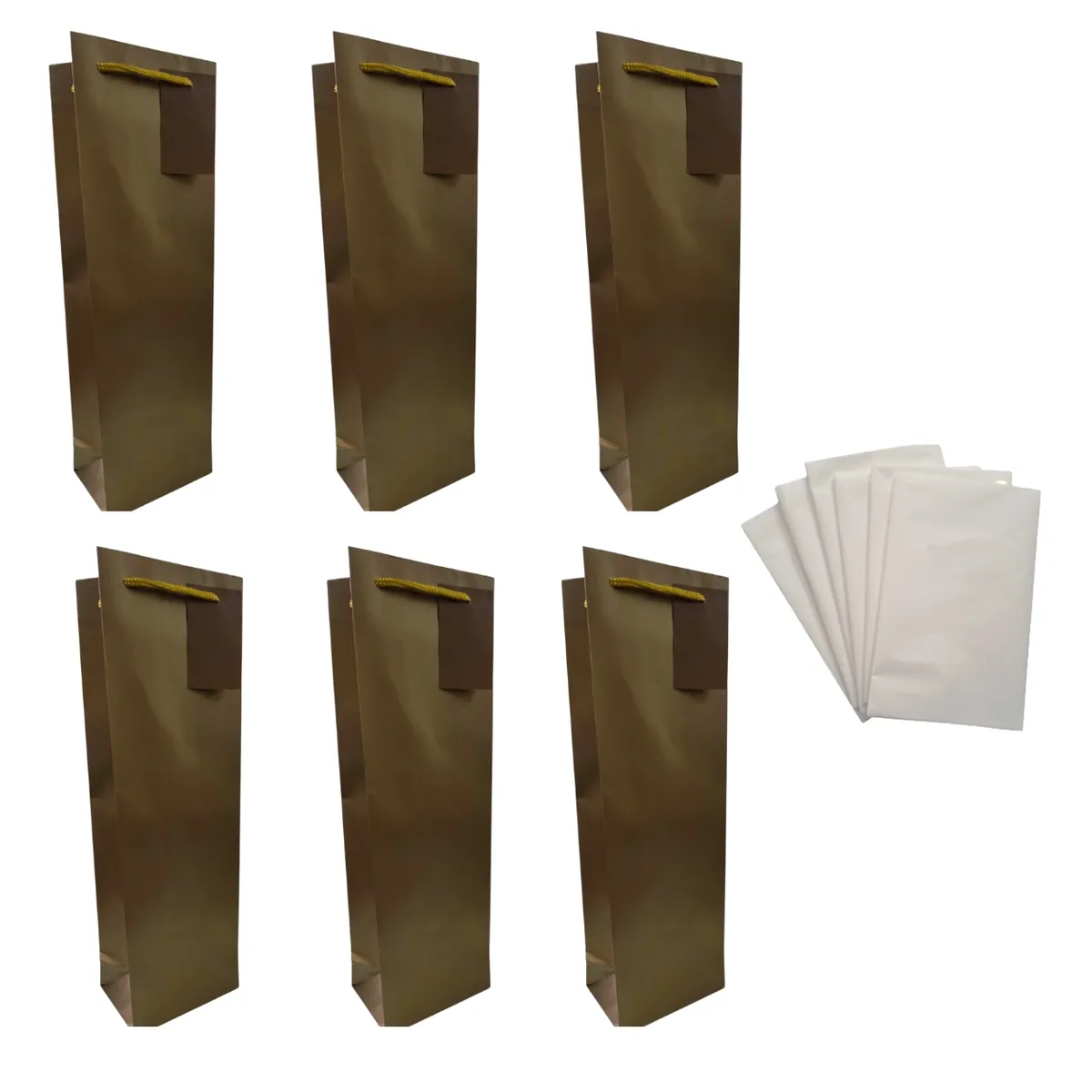 Gold Wine Gift Bag & Tissue Paper Set 6 Pack for Parties & Presents