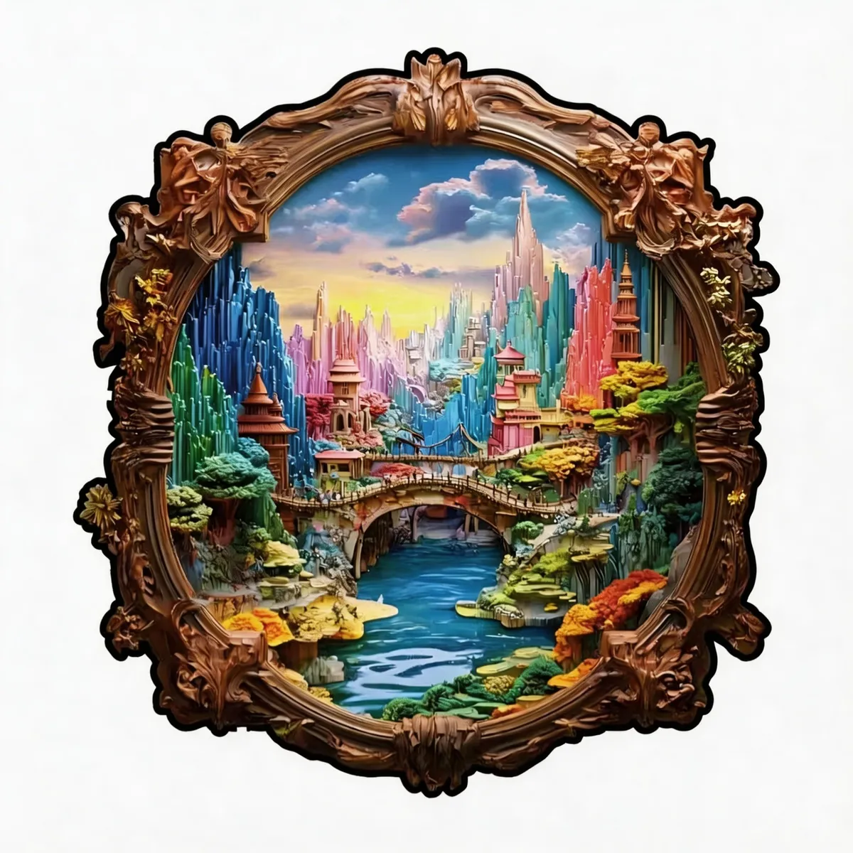 Scenic Wooden Piggy Bank Irregular Jigsaw Puzzle, Stress Relief Toy