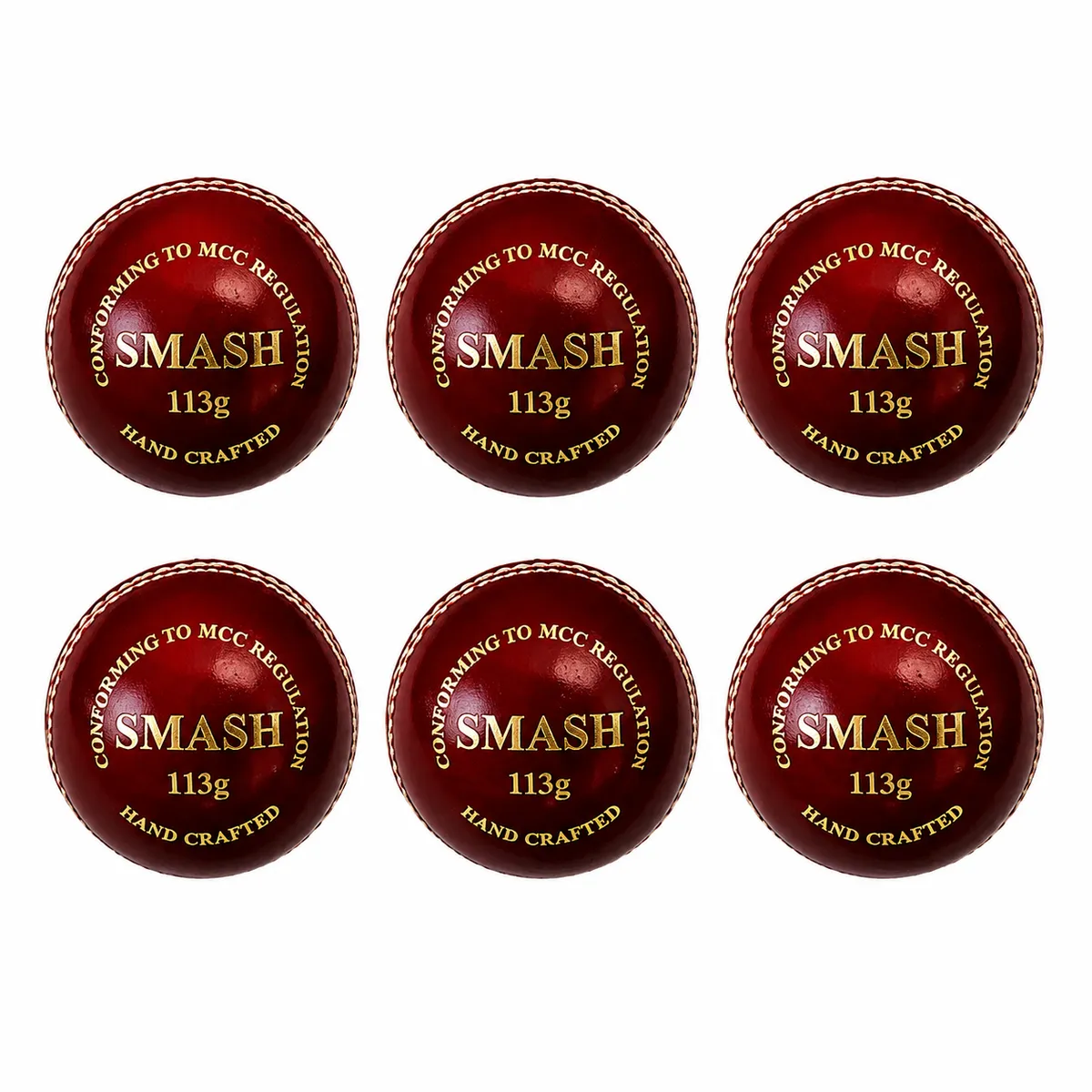 SMASH 113g 2-Piece Grip Cricket Ball - Red (Pack of 6)