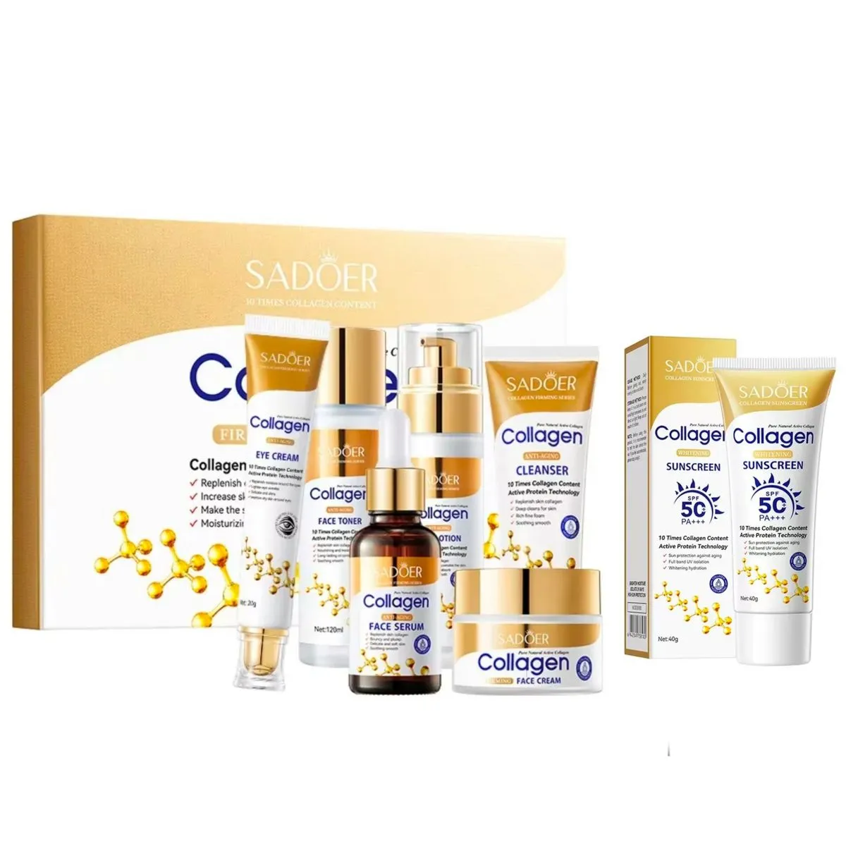 SADOER Collagen Skincare Set + SPF50 Sunscreen - Firming & Hydrating Care