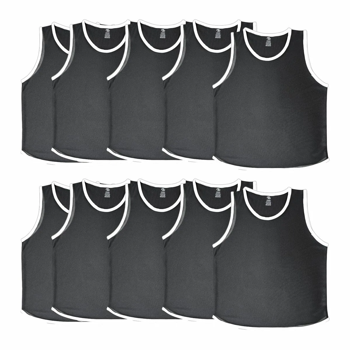 Ronex Soccer & Basketball Training Bibs/Vests - Pack of 10 - Junior Size - BLACK/WHITE