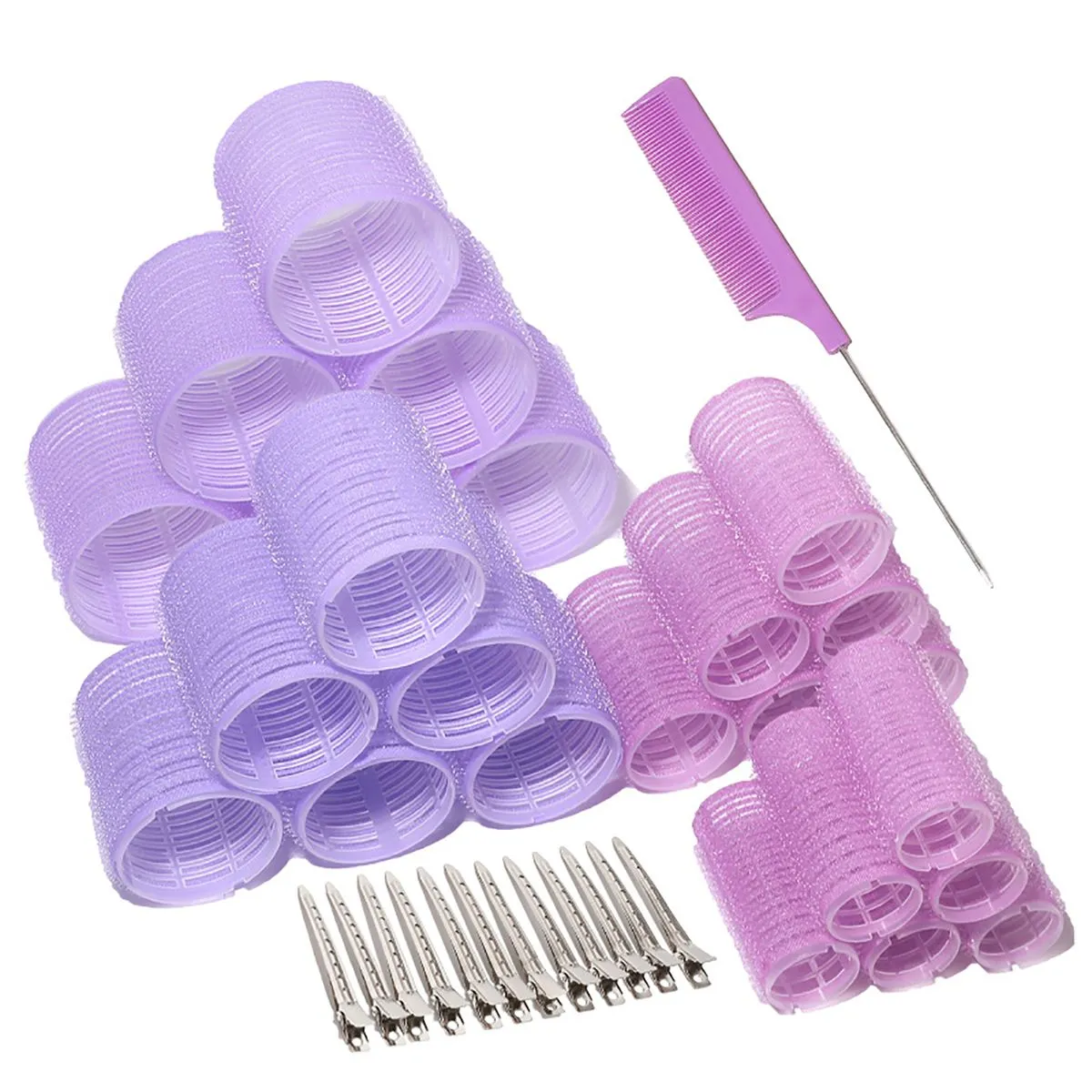 38Piece Hair Rollers Kit,Hair Curler Rollers,Heatless Self Grip Hair Curlers - Purple