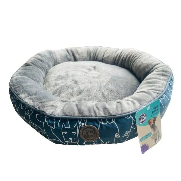 Pet Mall Round Fleece Paterns Pet Bed 50cm (Small) - Blue