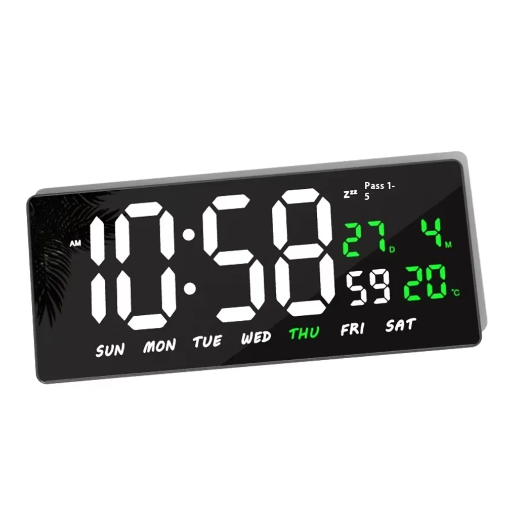 Rectangular wall-mounted and table clocks with date and temperature display - White