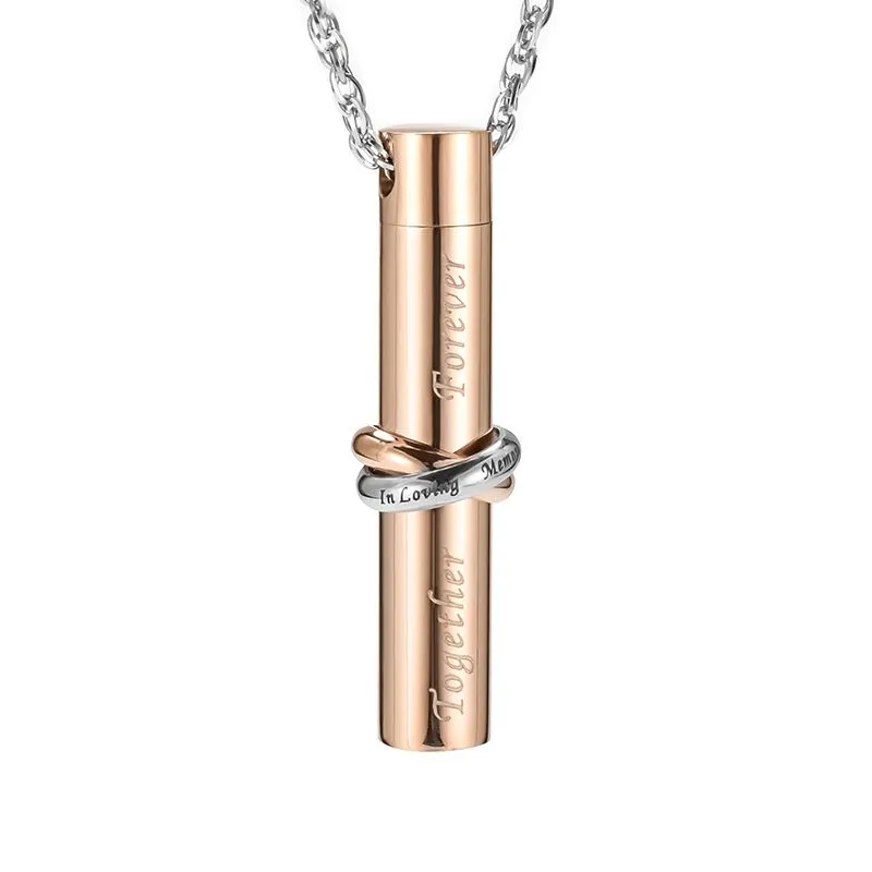 Memorial Safe Keeping Pendant Cylinder Urn Pendant Keepsake Nacklace Set - Rose Gold