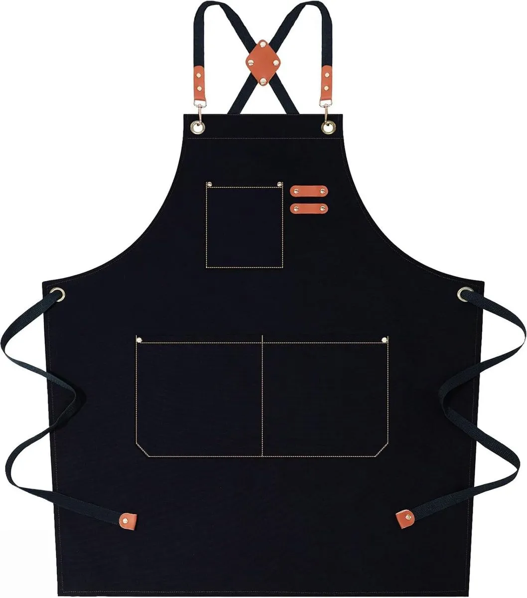 Heavy Duty Work Apron For Men & Women with Oversized Pockets - Black