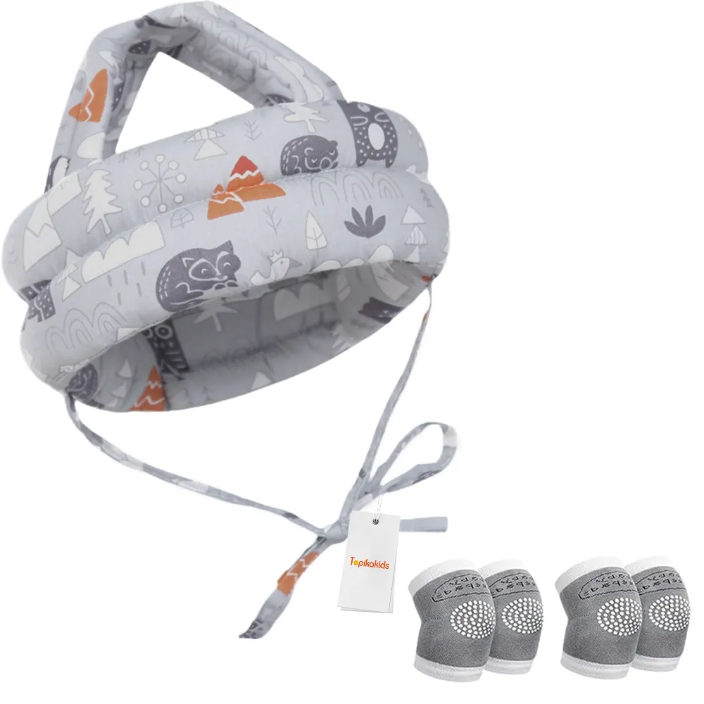 TopikaKids - Baby Safety Helmet with Knee Pads for Crawling and Walking - Grey