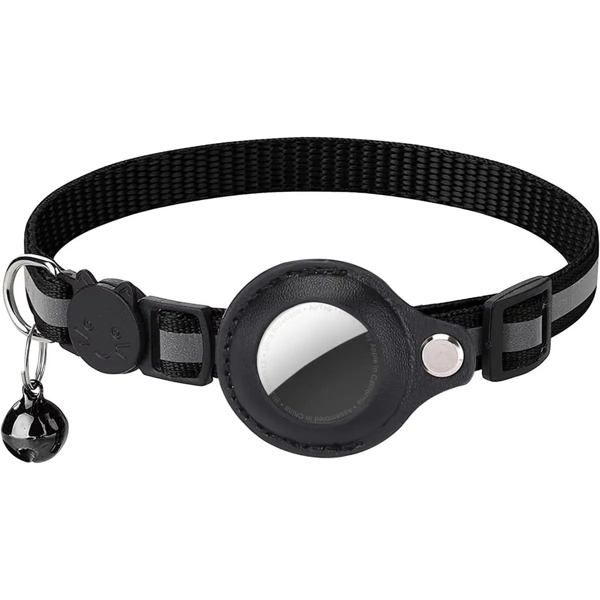 Reflective Kitten Collar with Air Tag Holder and Bell for Cats (Black)