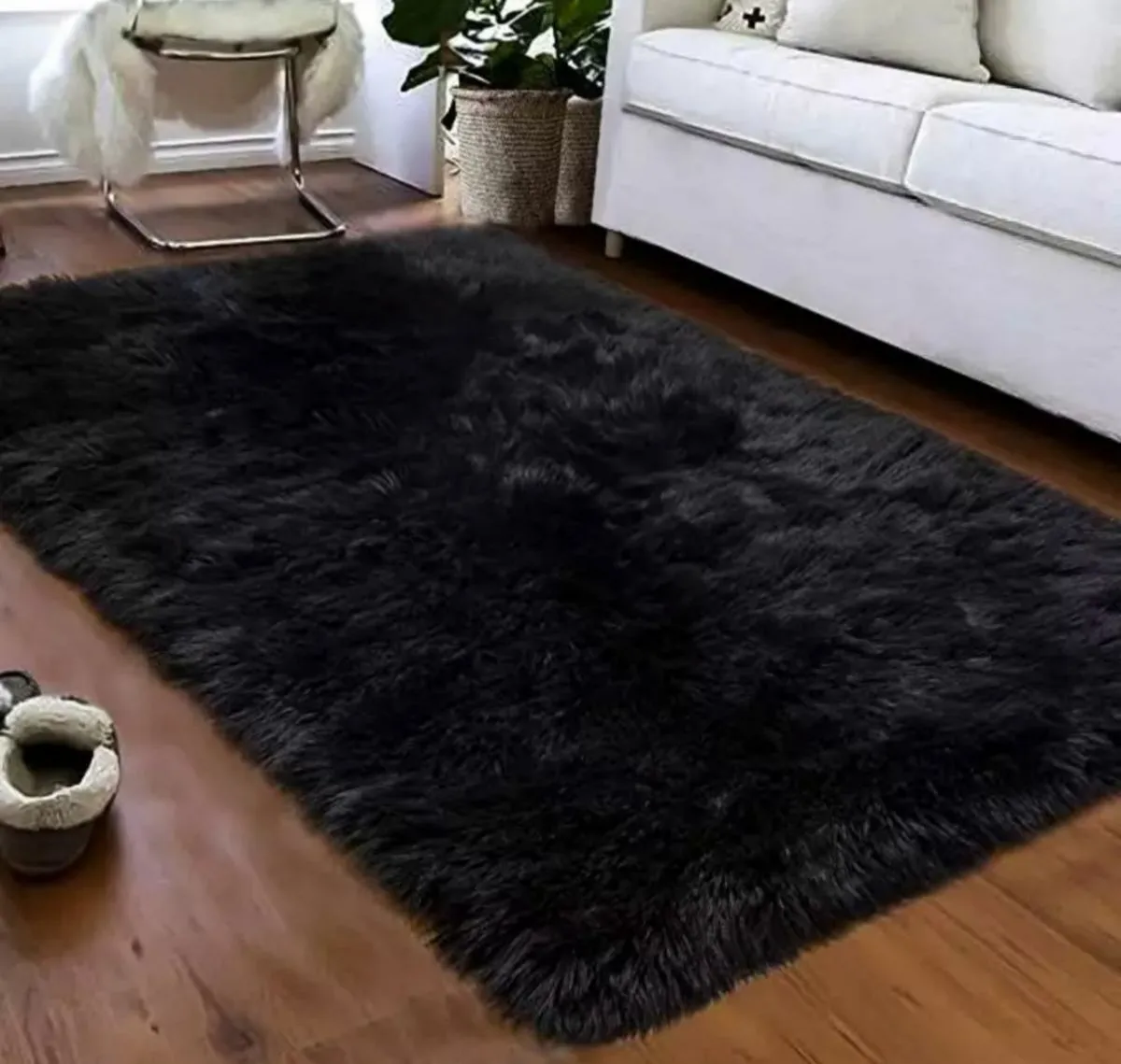 Light Rug Shaggy Fluffy Carpets - Black