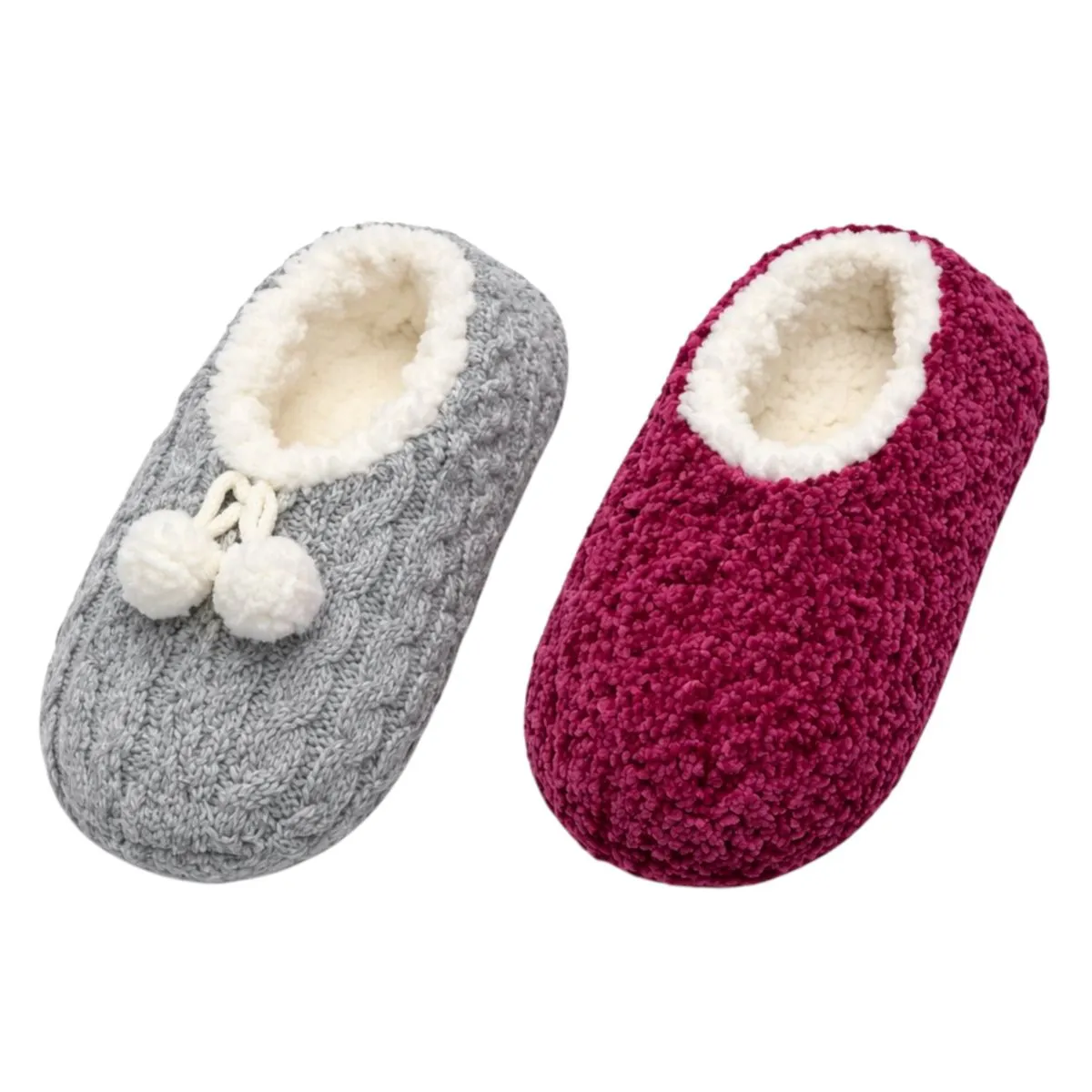 4 Pack Winter Knitted Ladies Fleece Lined Slippers Sock NonSkid Sole UK 3-6