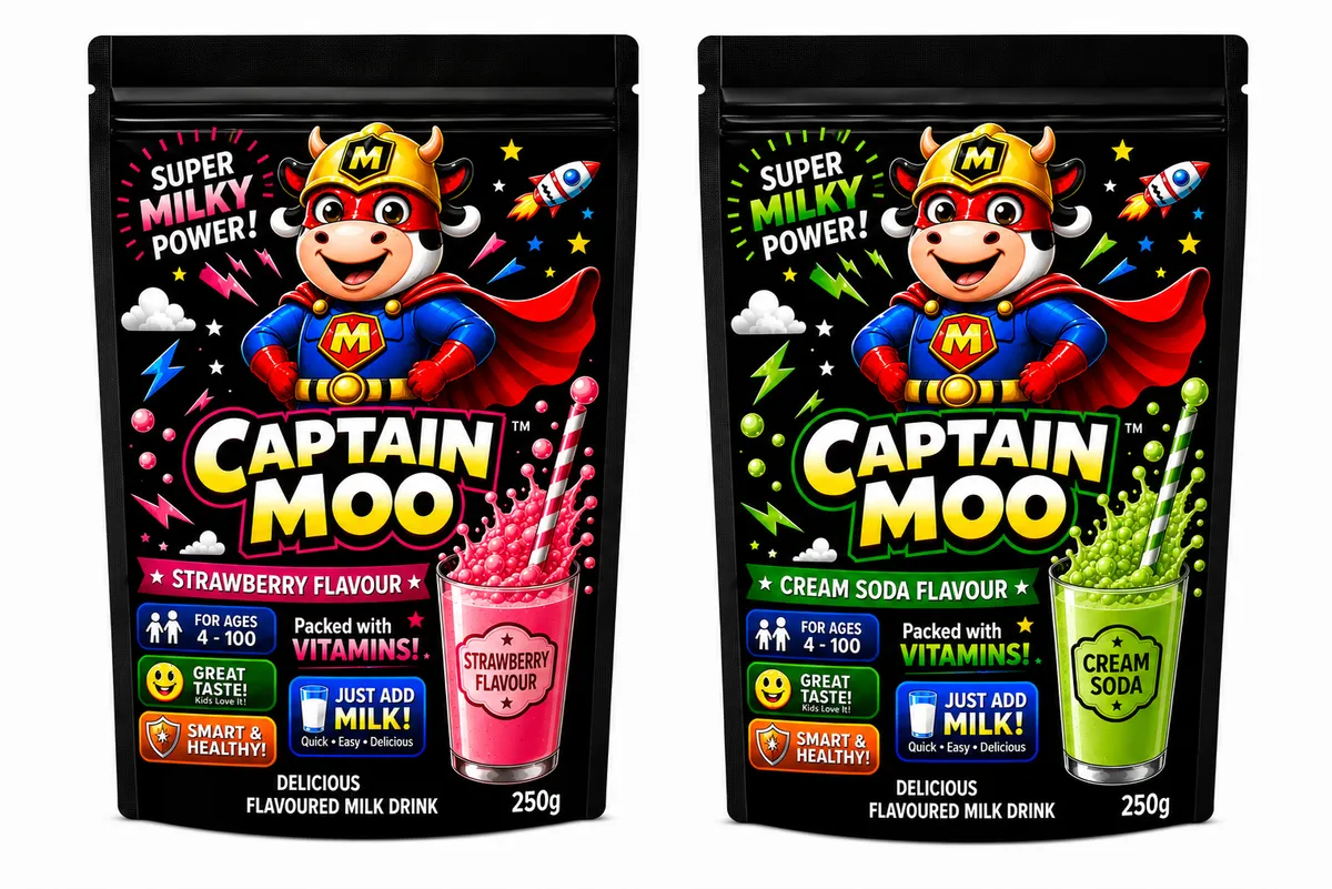 Captain Moo 1 x Strawberry & 1 x Cream Soda Milkshake powder