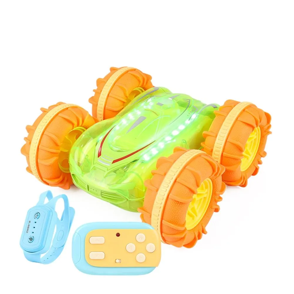 Double Sided Stunt Rc Car Gesture Rolling Toys for Kids Green