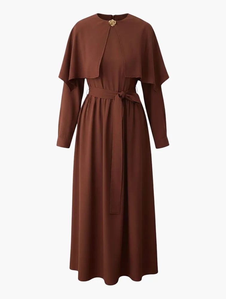 TRENDYOL Cape Overlay Gold Accessory Maxi Dress