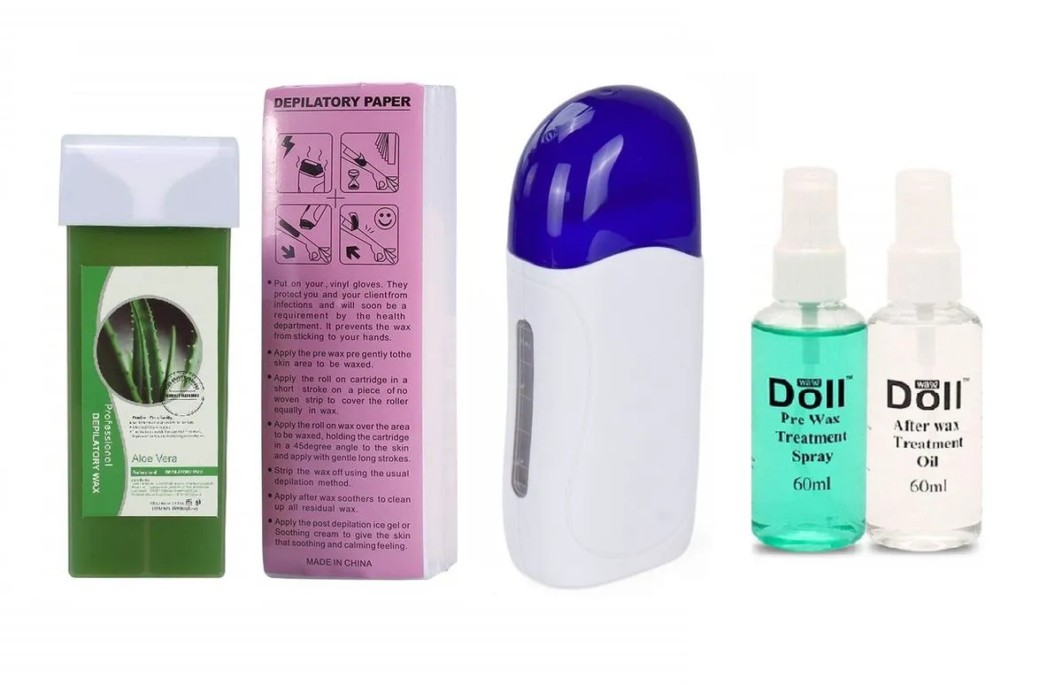 iMbali Depilatory Roller, Paper, Warmer & Spray Full Waxing Kit - Aloe
