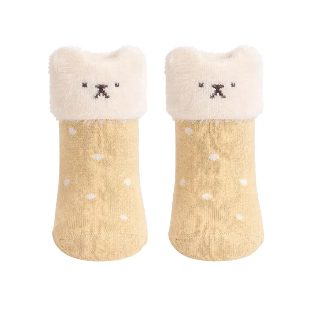 Thick Velvet Bear Ear Warm Socks For Ages 3-5 Years - Vanilla Yellow
