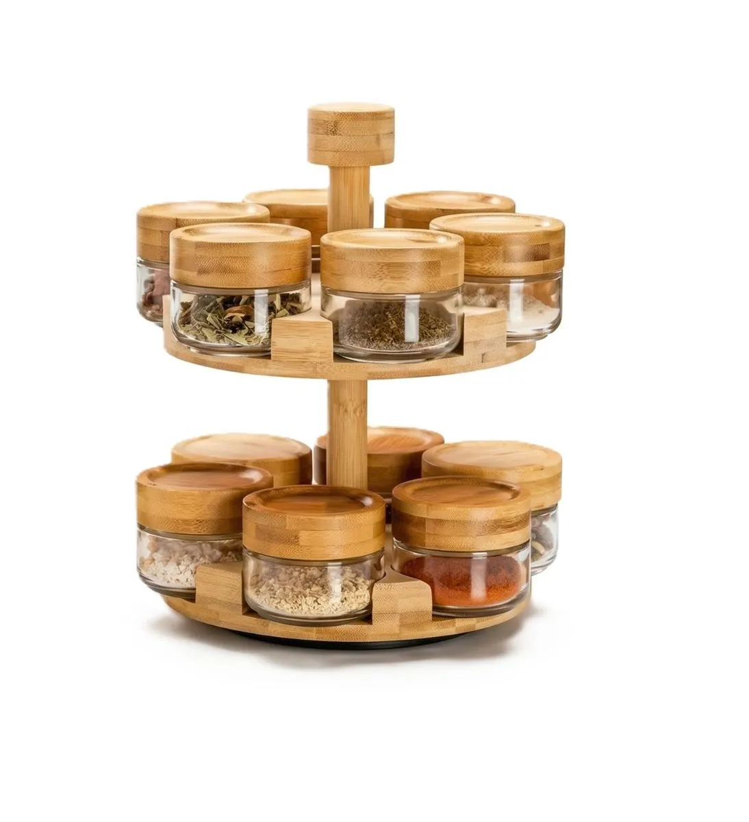 Kitchen Counter Spice Organiser Set - Bamboo & Glass