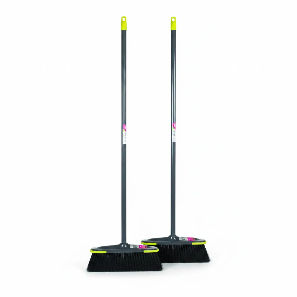 Modern Grey and Lime Broom with 1.2m Handle - 2 Pack