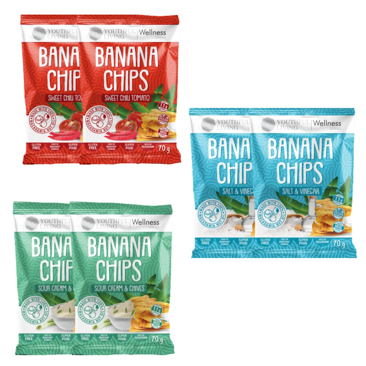 YL|Banana Chips |Sweet Chili+Salt Vinega+Sour Cream Chives |70g | 6 Pack