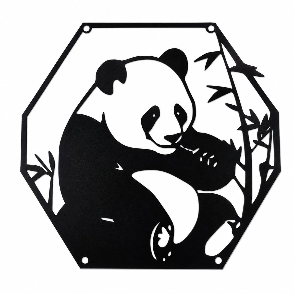 Panda Metal Wall Art Black 35x34cm Animal Home Decor
