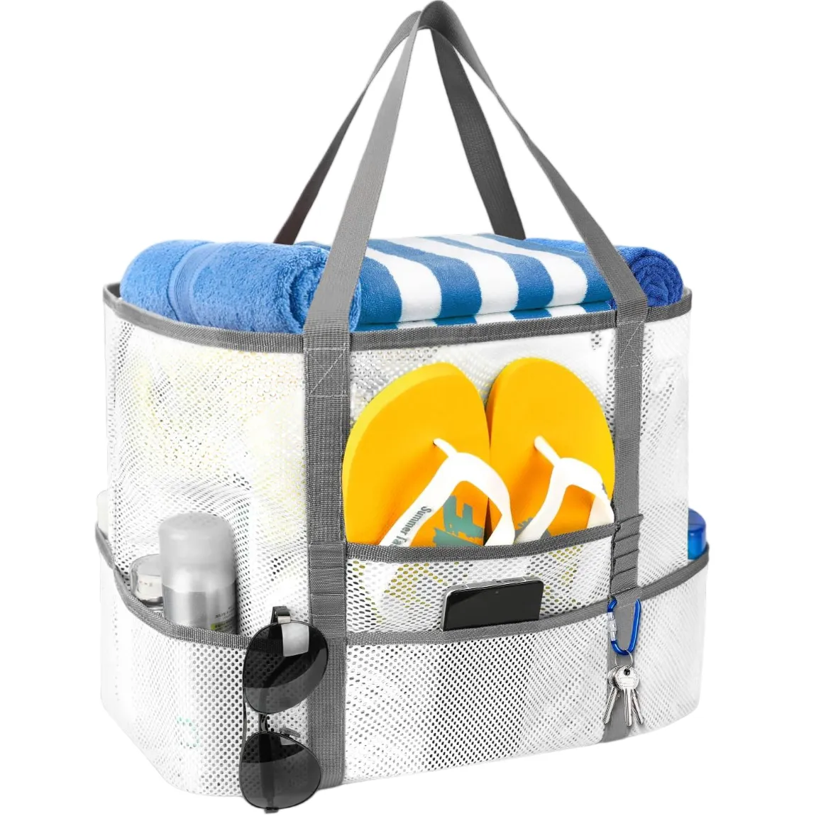 Mesh Beach Bag Large Tote Bag Lightweight with PVC inner Pocket Foldable
