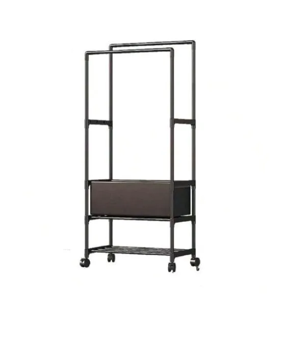 Double Pole with Wheels Multi-layer Clothing Storage Rack
