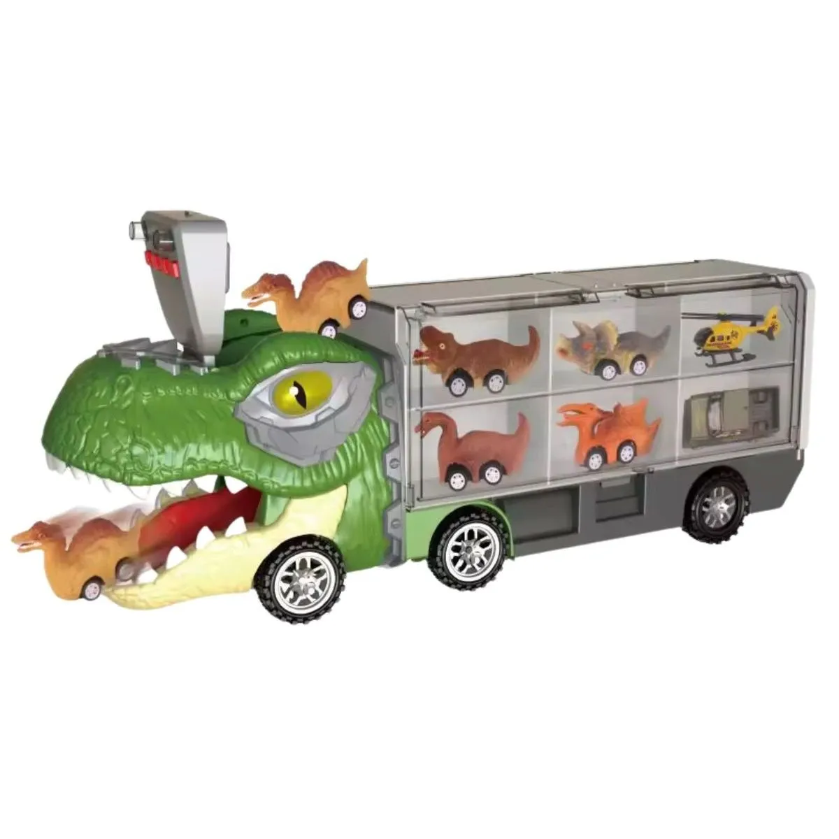 Dino Rally Battery Carrier Truck with 6 Slot Cars - Toys for Boys