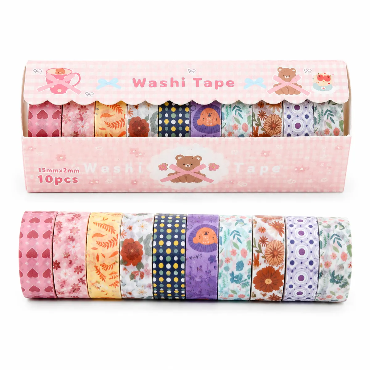 10-Piece Floral Washi Tape Set 15mm Decorative Craft Masking Tapes