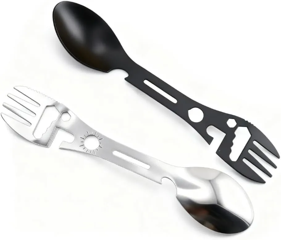 2Pcs 10 In 1 Multi Tool Spork Outdoor Camping Spoon Fork Opener