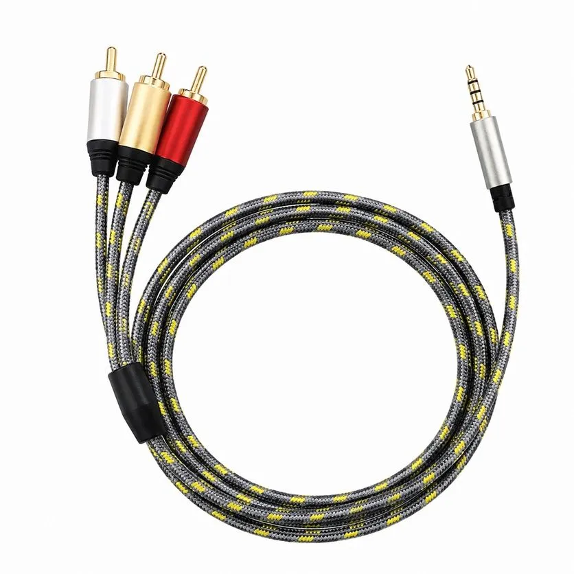 High Quality 3.5mm Jack to 3 RCA AV Audio Cable Compatible & Phone 2M