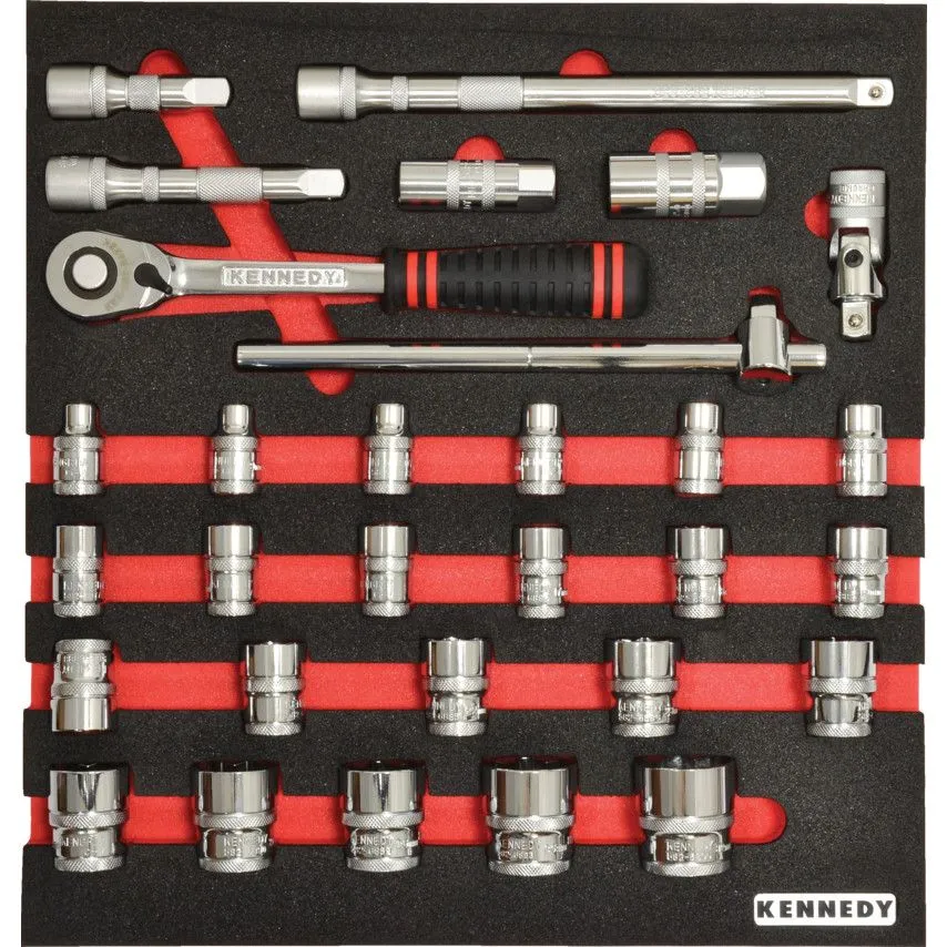 30pcs Metric Ken-Grip Socketset1/2 Sq Dr with Foam M1832"