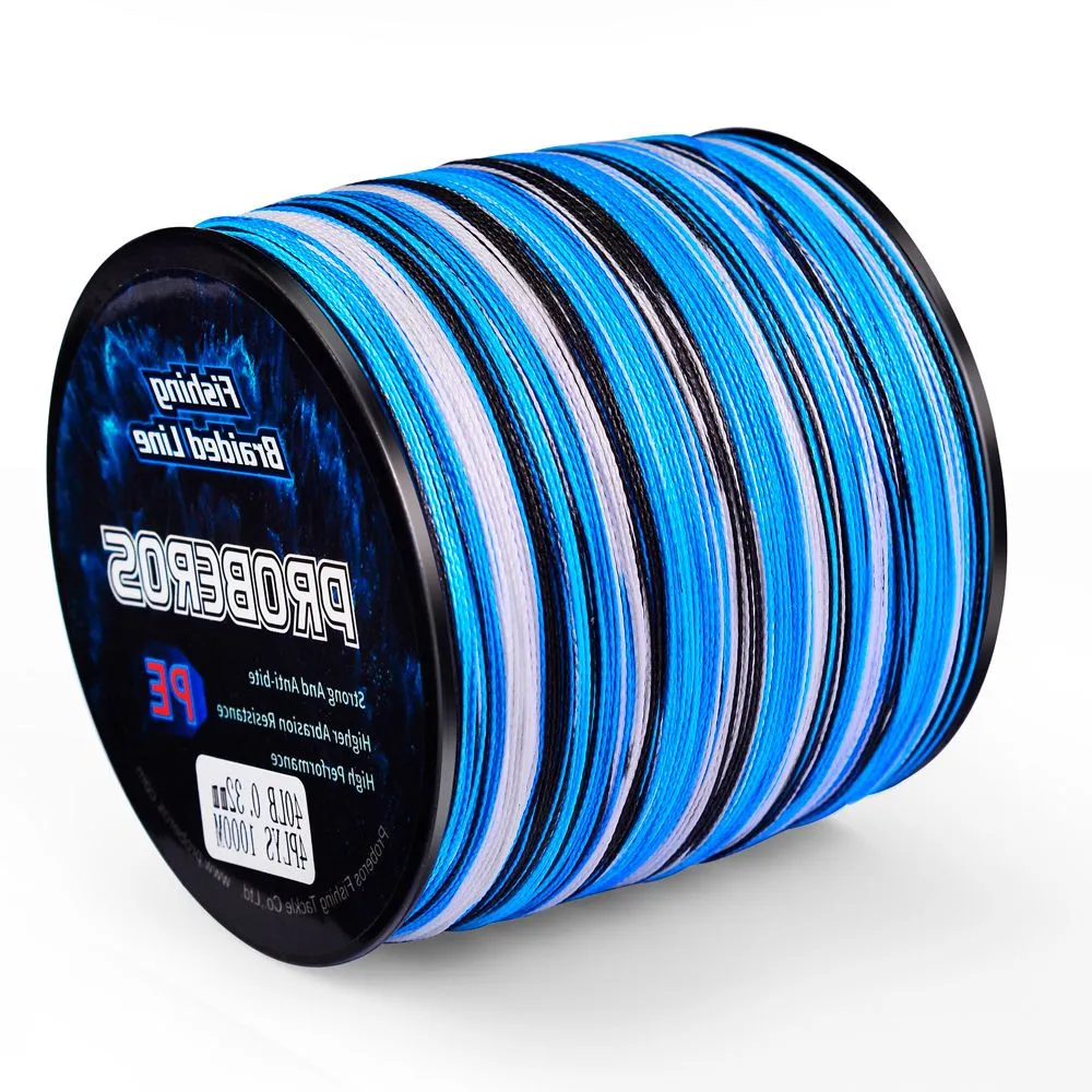 PROBEROS 4-Braid Camo PE Fishing Line (300-1000M, 1.0/15LB) - 1 Spool - Blue