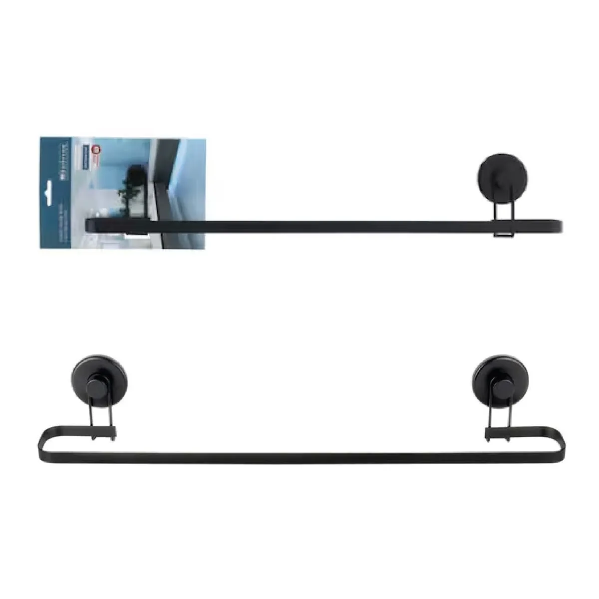 Wall Mounted Bathroom Towel Rack with Suction Cups - Black, Iron