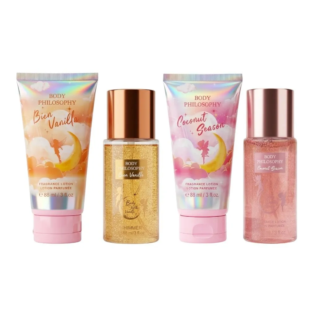 4 Pack-Body Philosophy Fragranced Body Mist & Body Lotion 88ml Gift Set - Gold, Pink